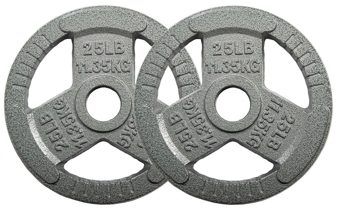OLIXIS 2-Inch Grip Olympic Style Cast Iron Strength Plates for Weightlifting & Training, 25LB Each, 2 Pack Set