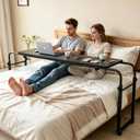 Overbed Bedside Table with Wheels Portable Rolling Laptop Desk Cart Computer Table Over The Bed Table Adjustable Height and Length with Tilt Stand Board for Bed Hospital Home and Office (Black-M)