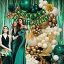 Green Birthday Decorations, Emerald Green and Gold Balloons Party Decorations Happy Birthday Banner Emerald Green Fringe Curtain Bday Tablecloth Paper Pom Poms for Women Men Bday Decor