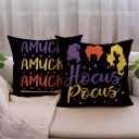 Halloween Decorative Pillow Covers Colorful Sanderson Sisters / Amuck / Hocus Pocus Pillowcases 18x18 Inch Happy Halloween Theme Home Decor Cushion Covers 4Pack for Sofa Couch Patio (Black, 1818)