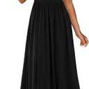 KIRUNDO Cocktail Dresses for Women 2026 Summer Off The Shoulder Ruched Pleated Long Flowy Formal Party Maxi Dresses Pockets (X-Large, Black)