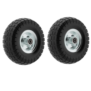 Wagon Wheel, 4.10/3.50-4 Tire, Gorilla Cart Tires Replacement, 10 Inch Solid Rubber, Gorilla Cart Wheels, Flat Free, Garden, Dolly, Barrow, Pressure Washer, Generator, 5/8” Axle Bore, 2 PK