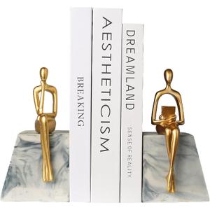 Book Ends for Shelves to Hold Books,Heavy Duty Thinker Abstract Statue Decorative Bookends for Home Office Bookshelf, Gift for Book Lovers,1 Pair