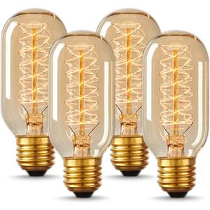 DORESshop Edison Bulbs, Vintage Edison Light Bulbs 40 Watt, T45, 110-130 Volts, E26/E27 Base Incandescent Dimmable Decorative Antique Filament Light Bulbs, Amber Glass, Warm White, 4 Pack