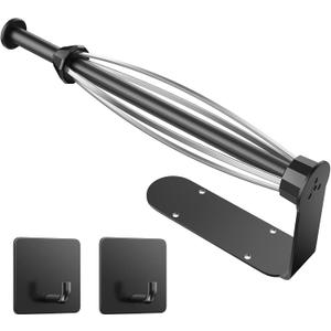 Paper Towel Holder Under Cabinet, Single Hand Operable Wall Mount with Damping Effect, Self-Adhesive or Drilled Paper Roll Holders for Kitchen, Bathroom, RV(2 Towel Robe Hooks) (Black)