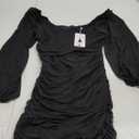 ZESICA Puff Long Sleeve Sexy V Neck Ruched Bodycon Mini Dress, M, Black