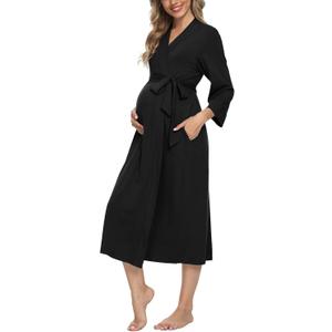 Xpenyo Women's Maternity Sleepwear,Labor/Delivery/Nursing/Hospital Nightgown Kimono Robes Long Pregnancy Loungewear (XX-Large, Black)