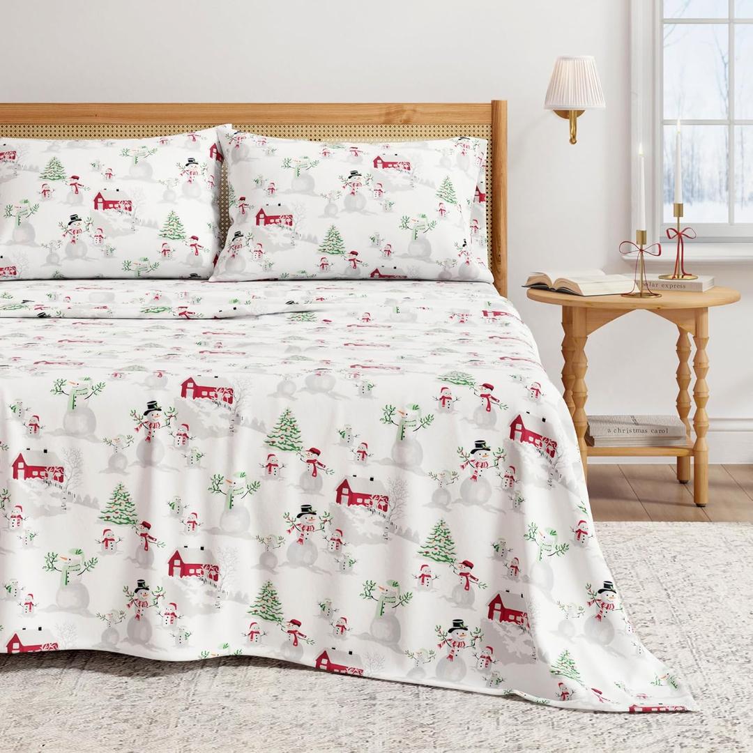 Great Bay Home Christmas Flannel Sheet Set California Queen Size - 100% Turkish Cotton, Double-Brushed, Winter Bed Sheets - Ultra-Soft, Cozy, 4-Piece Holiday Bedding Set (Winter Wonderland)