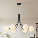 6-Light Modern Farmhouse Black Chandelier, Mid Century Dining Room Light Fixtures Over Table, Hanging Sputnik Chandelier for Kitchen Island Living Room Bedroom Office, Milk White Globe Glass Shade