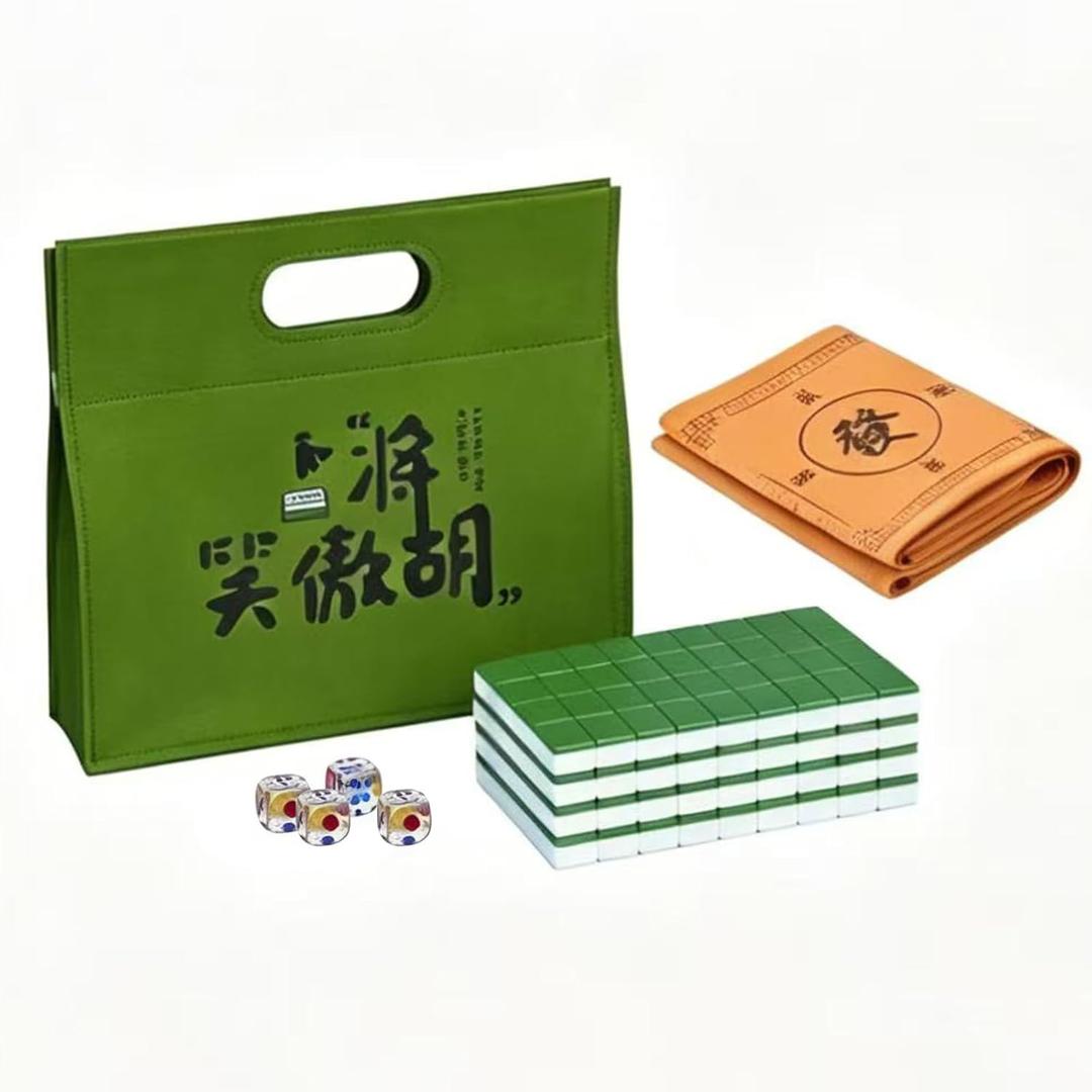 Professional Traditional Chinese Mahjong Set  - 30mm 146 Tiles Green & White Melamine with Dice,Storage Case Green