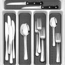 24-Piece Silverware Set, Flatware Set Mirror Polished, Dishwasher Safe Service for 4, Include Fork/Spoon with 5-Compartment Non Slip Silverware Drawer Organizer Box Tray
