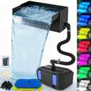 All-in-1 Pond Waterfall Kit | 40W 850GPH Pond Filter Pump with 12" Stainless Steel Spillway | Remote Control LED Lights | 4-Stage Filtration System for Backyard Garden & Outdoor Water Feature