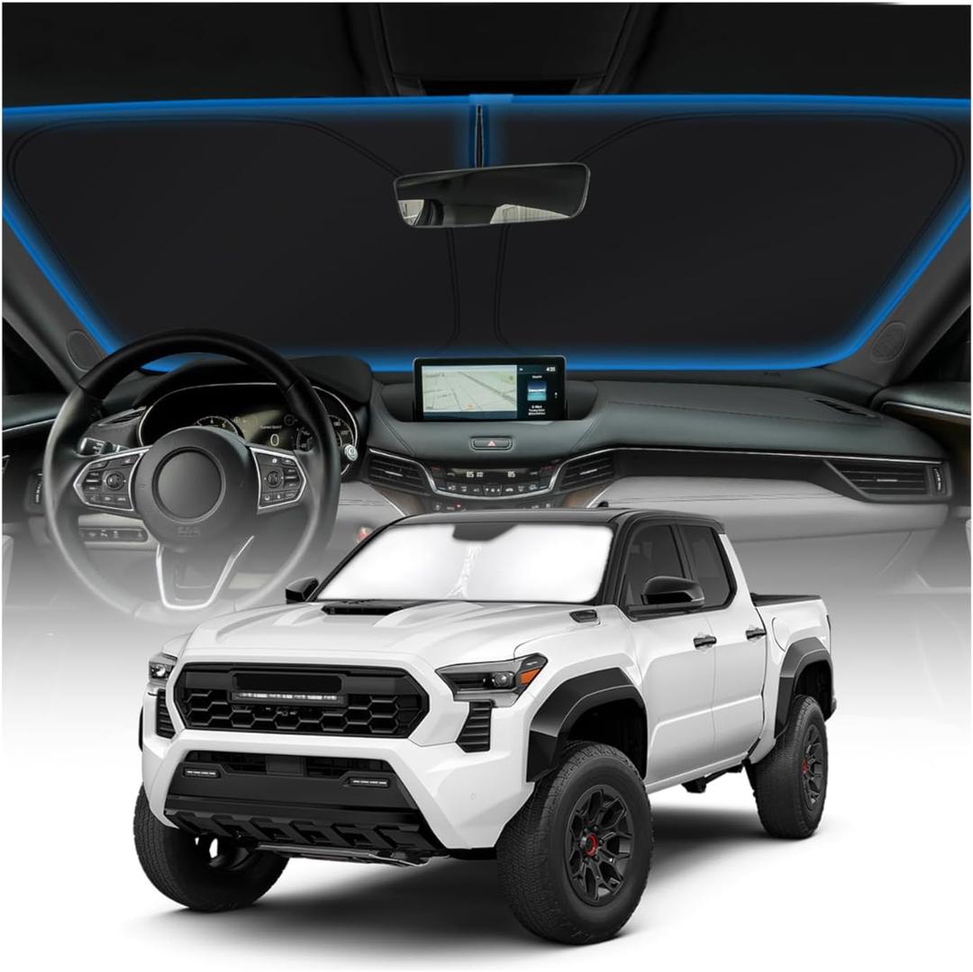 KUST Windshield Sun Shade for Toyota Tacoma Accessories 2016-2025 2026 2Dr 4Dr Pickup Truck, Custom Fit Car Front Window Sunshade Sun Visor Protector Foldable Blocks UV Rays Keep Car Cooler