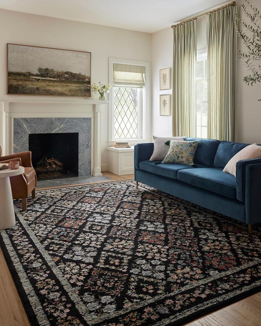 Loloi Rifle Paper Co. Laurel Collection LAU-04 Black/Multi 5'-3" x 7'-8" Area Rug