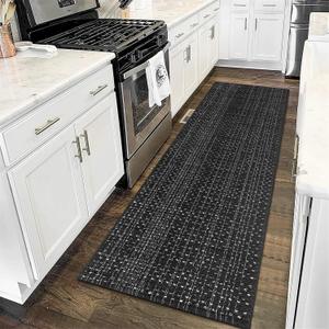 Kitchen Runner Rug 2' x 6', Modern Hand Woven Reversible Bohemian Black and White Rug, Machine Washable Kitchen Rug Runner Floor Carpet for Bedroom Bathroom Laundry Living Room