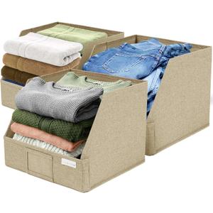 VIVIDECOR Storage Cubes  12x12x10 Fabric Baskets for Organizing, Storage Baskets for Shelves, Front Opening Fabric Bins, Closet Organizer Bins for Clothes, Towels, Sweaters, Linen  Brown, 3 Pack