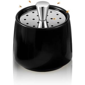 Ceramic Fruit Fly Trap for Indoors, Reusable Kitchen Fly Catcher with Stainless Steel Vent Lid, Uses Safe & Natural Vinegar Bait Trap, Dishwasher Safe, Easy to Use(Black,1 Pack)