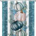 Blue Teal White Fall Pumpkin Shower Curtain Sets for Bathroom 60Wx72H Eucalyptus Leaves Shower Curtain Thanksgiving Autumn Bathtub Curtain Flower Holiday Flower Floral Boho Bathroom Decor