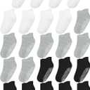 Cooraby 24 Pairs Toddler Ankle Socks with Grippers Baby Low Cut Sock Anti Slip Grip Socks for Kids Boys Girls (6-12 Months, Black,white,light Gray)