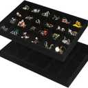 Coward 2PC Black Velvet Stackable 24 Gird Jewelry Organizer Tray Necklace Earring Box Storage Drawer Ring Earring Display Holder (24grid+24grid)