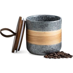 Ceramic Jar with Lid Airtight, Coffee Container Kitchen Food Storage Jars for Spice Sugar Tea Bag, Stackable Decorative Jars for Countertop, Grey & 18 fl.oz