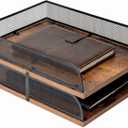 Set of 2 Vintage Wood & Metal Letter TrayDesk Organizers Paper TrayOffice File Organizer(Black)