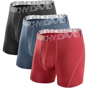 DAVID ARCHY Mens Performance Boxer Briefs 3 Pack, 3D Support Pouch & No Ride-Up Design Moisture-Wicking Sport Underwear (Large, A3,black/Maroon/Moonlight Blue - Mesh With Fly)