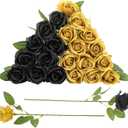 24 Pcs Black,Glod Rose Artificial Flowers with Long Stem Real Touch Silk Roses Bulk for Wedding, Party, Table Centerpieces Bouquet, Bridal, Home Decor