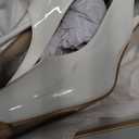 GENSHUO Women's Slingback Kitten Heel Pointed Closed Toe Stiletto Pumps Slip on Elastic Strap Wedding Party Dress Sandals Shoes (7, Patent White)