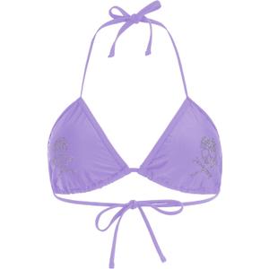 WDIRARA Women's Goth Skull Triangle Halter Bikini Top Rhinestone Tie Back Swimsuit Tops Swimwear (Purple, L)