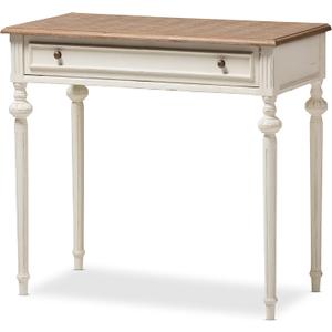 Baxton Studio Caroline French Provincial Weathered Oak and Whitewash Writing Desk, White/Natural 20"D x 39"W x 30"H