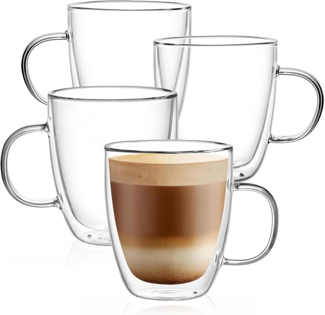 CNGLASS Large Glass Coffee Mugs 12oz,Double Walled Insulated Cappuccino Mug with Handle,Set of 4 only 2