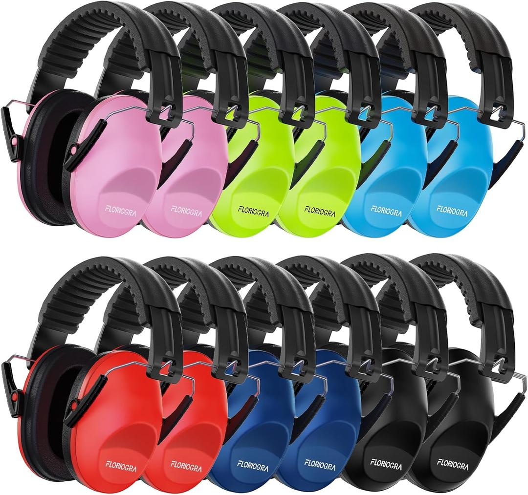 Floriogra 12 Pack Noise Canceling Headphones for Kids, Kids Ear Protection Earmuffs for Autism, Toddler, Children, Noise Cancelling Headphones Sound Proof Earmuffs for Concerts, Air Shows, Fireworks (Unisex, 12 Packs 6-color Mix)