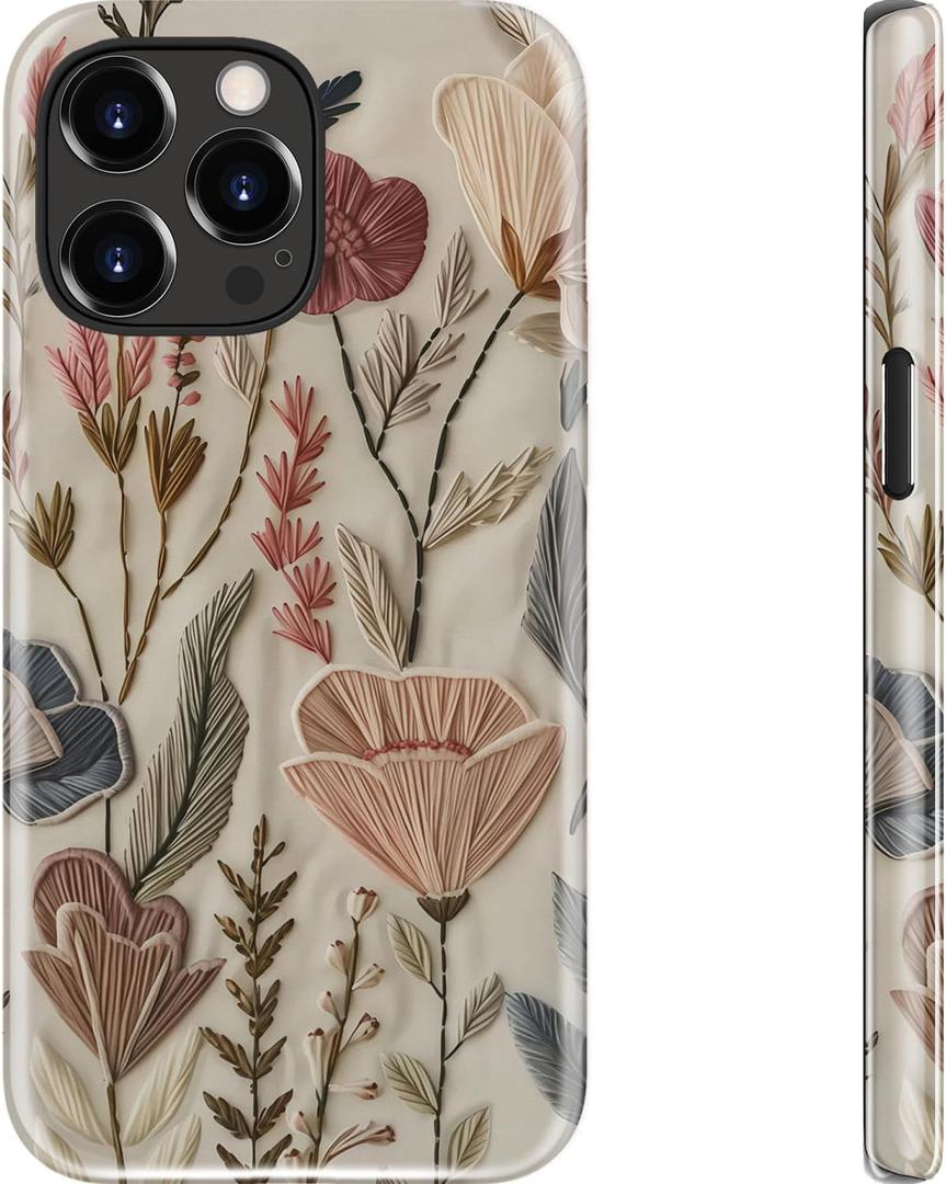 DEENAKIN for iPhone 15 Pro Case - Wireless Charging Compatible - Dual-Layer Hard Shell & Silicone Cover - Protective Phone Case with Trendy Cute Designs for Women - Serene Floral Artwork
