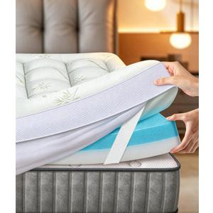 Fracho 4 Inch Twin Memory Foam Mattress Topper, Dual Layer Design with 2" Bamboo Rayon Pillow Top & 2" Cooling Gel Memory Foam, CertiPUR-US Certified Medium-Firm Bed Topper for Pressure Relief
