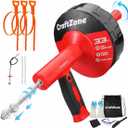 Drain Auger 33 Ft with Easy Cable Rewind System, Plumbing Snake with Drill Adapter, 2026 Upgraded Flexible Spring Steel Drain Cleaner for Kitchen, Bathroom, Shower & Sink