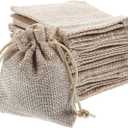 InnoHHustle 20 Pcs 3.5x2.7 Burlap Gift Bags Small Burlap Bags Mini Burlap Bags Small Drawstring Bags Small Burlap Gift Bags Reusable Gift Bags DIY Craft Bags Small Size for Party