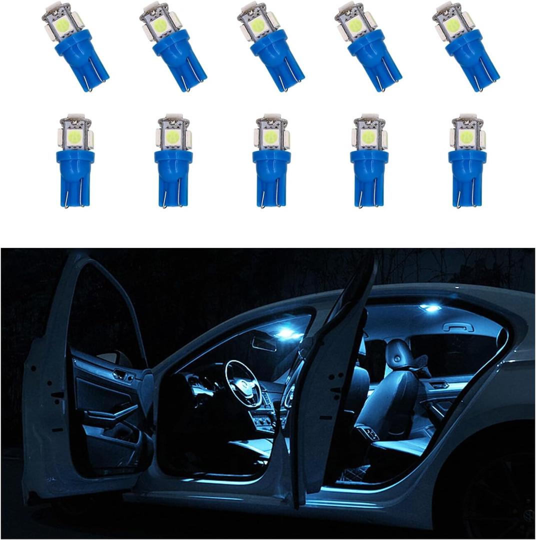 Ohleats 10PCS Car Interior LED Light Bulb, T10 5050 LED Light Bulb for Auto Interior, High Brightness Led Bulb Replacement for Dashboard Dome Map Door License Plate Lights (Ice Blue)