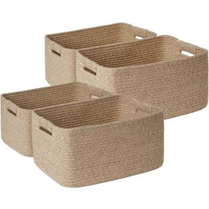 4 Pack Large Storage Basket for Organizing, 17.5"x13"x7" Woven Basket for Shelves, Closet Cube Storage Bins with Wrapped Handle, Cotton Rope Baskets for Kitchen, Clothes, Toys(Natural))