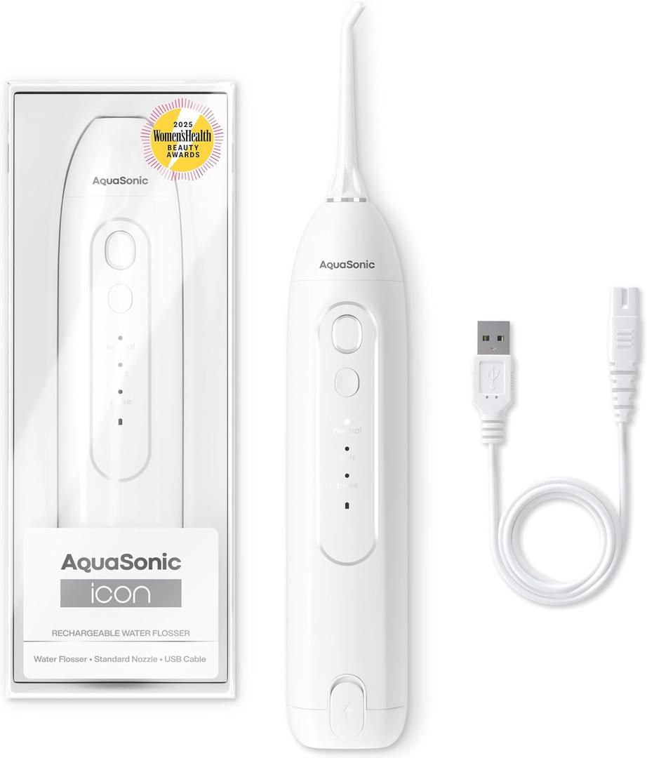 AquaSonic Icon Water Flosser for Teeth  Cordless Rechargeable Oral Irrigator  Waterproof, Portable Dental Cleaning with Jet Tip  Braces Home Travel - Pearl