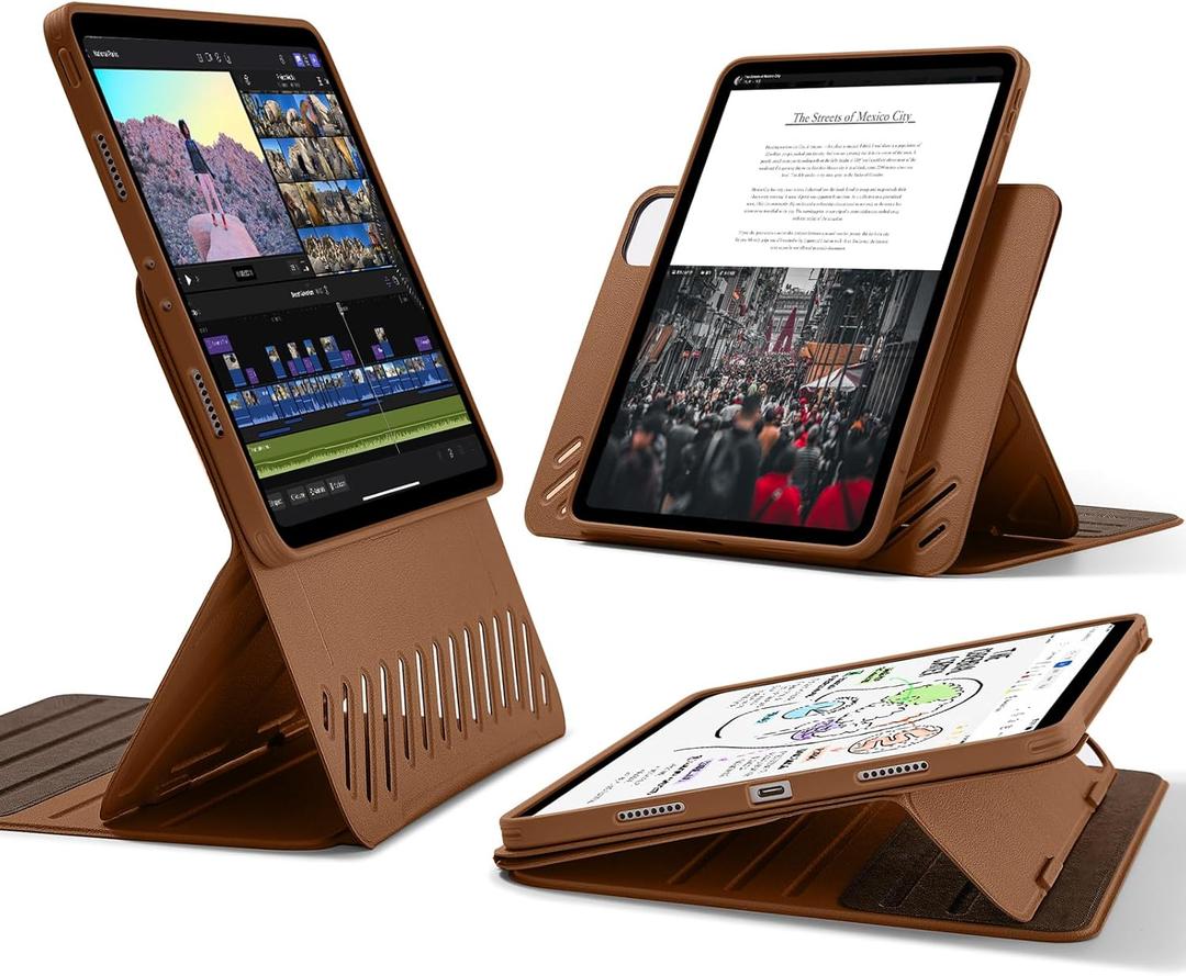 ESR for iPad Pro 12.9 Case (6th/5th Generation, 2022/2021), Removable Magnetic Cover, Adjustable Portrait/Landscape Stand with Raised Display View, 9 Standing Angles, Shift Series, Brown