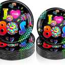 Yungyan 50 Pcs Retro 80's Plates Disposable Paper Tableware 9 Inch Dinner Plates 7 Inch Dessert Party Decoration Supplies