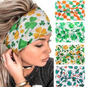 Olbye St. Patricks day Headbands Green Shamrock Wide Knotted Head Bands Elastic Turban Non Slip Hairbands Workout Yoga Headwrap Clover Irish Hair Accessories for Women 4Pcs (Green A, 9.4 * 5.9 '')