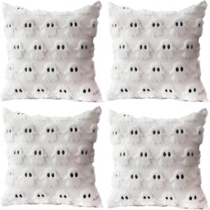 4 Pcs Halloween Throw Pillow Covers 18x18, Soft Faux Fur Pillow Cases Decorations, Fluffy Plush Accent Couch Cushion Case for Halloween Chair Sofa Bedroom Living Room Home Decor(Ghost B)