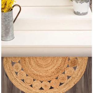 Boho Braided 1.5x3 Area Rug - Jute Natural Fiber Half Circle Rug for Living Room Entryway, Farmhouse, Home, Indoor Rugs Jute Door mat for Bathroom (Natural Dot, 1.5 X 3 ft)