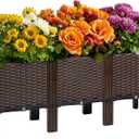 Rattan Raised Garden Bed with Legs-Rectangular Elevated Deep Planters for Outdoor Plants, Self Watering Planter Box 47"L x 16"W x 20"H, Rectangular Deep Garden Bed for Vegetables, Flowers, Herbs