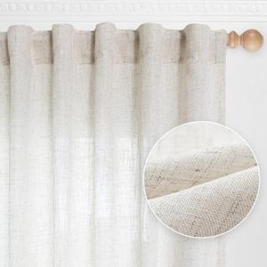 MYSKY HOME Country Curtains for Sliding Glass Door, Back Tab Semi Sheer Curtain Panels Extra Long Floor Length Drapes Linen Texture Soft Touch, 70x110 Inch, Linen, Set of 2