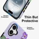 KANGHAR Cute Case for iPhone 16 Case for Women Girls [Compatible with MagSafe] Purple & White Oil Painting Floral Print Pattern Design, Aesthetic Girly Flowers Magnetic Protective Phone Cover