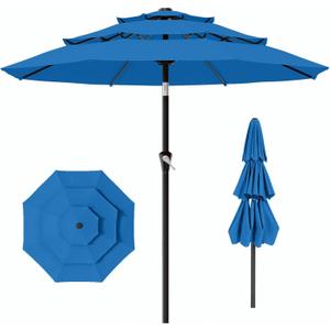AreShark 9ft 3-Tier Patio Umbrellas, Outdoor Umbrella with 8 Sturdy Ribs UV Protection Windproof, Market Table Umbrella w/Push Button Tilt & Crank for Pool, Porch, Deck, Garden(Royal Blue)