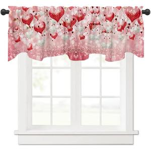 54x18 Inches Pink Red and White Love Balloon Valentine's Day Window Treatment Valance Gold Ribbon Flashing Love Sequins Kitchen Dining Room Decorations Supplies
